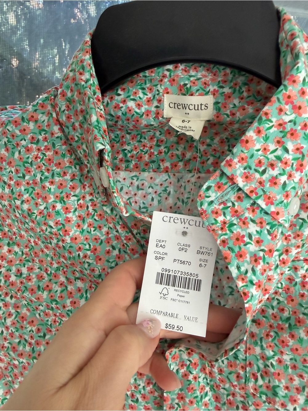 Jcew crewcuts boys Mint Green Floral Button-Down Shirt with Coral Accents